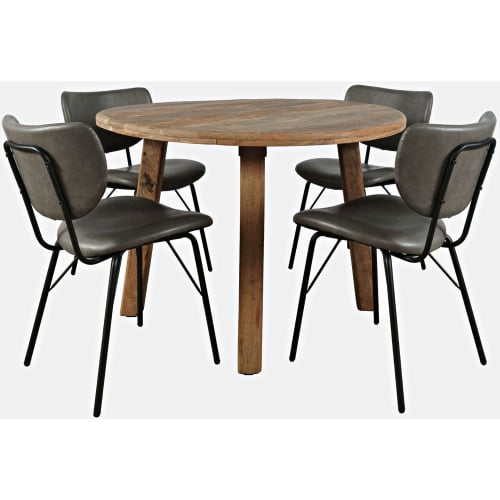 Reclamation & Owen 5 Piece Round Dining Set in Reclaimed Wood & Grey Leatherette