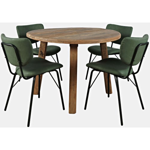 Reclamation & Owen 5 Piece Round Dining Set in Reclaimed Wood & Jade Green Leatherette