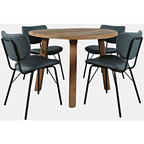 Reclamation & Owen 5 Piece Round Dining Set in Reclaimed Wood & Slate Blue Leatherette