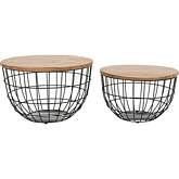 Rondo Nesting Basket Coffee Tables in Wood & Black Metal (Set of 2)