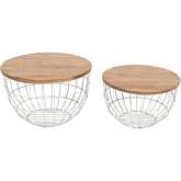 Rondo Nesting Basket Coffee Tables in Wood & White Metal (Set of 2)