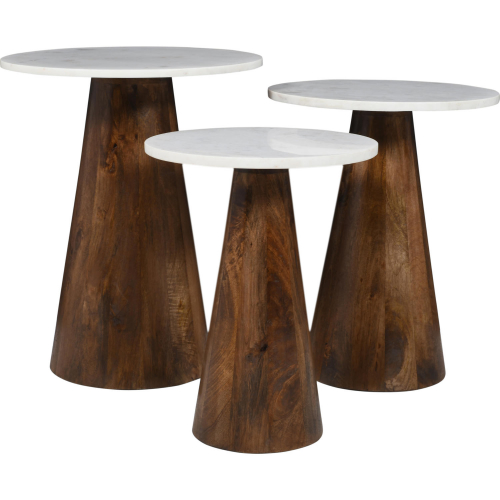 Nolan 3 Piece Accent Table Set in Marble & Chestnut Brown Wood