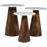 Nolan 3 Piece Accent Table Set in Marble & Chestnut Brown Wood