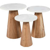 Nolan 3 Piece Accent Table Set in Marble & Natural Wood