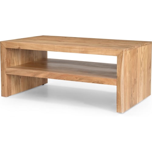 Dev 44" Mitered Angle Coffee Table w/ Storage Shelf in Natural Finish Wood