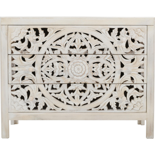 Jolie 3 Drawer Accent Chest in Hand Carved White Wash Wood