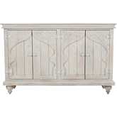 Taj 60" 4 Door Sideboard Cabinet in Hand Carved White Wash Wood