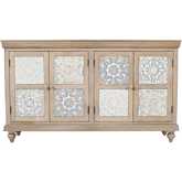 Adele 71" 4 Door Sideboard Cabinet in Hand Carved Sand Finish Wood