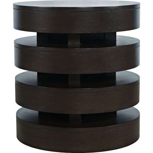 Brix Floating Sculpture Layered Round End Table in Espresso Brown Wood