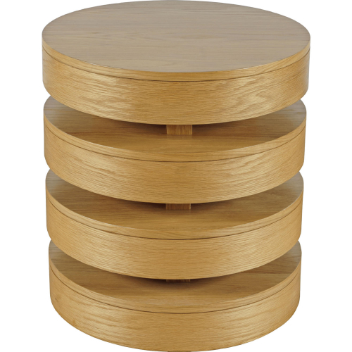 Brix Floating Sculpture Layered Round End Table in Oak Finish Wood