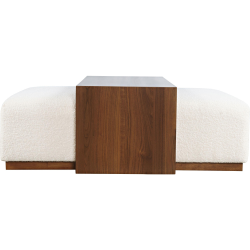 Hudson 48" Sliding Ottoman & Coffee Table w/ Casters in Ivory Boucle & Wood