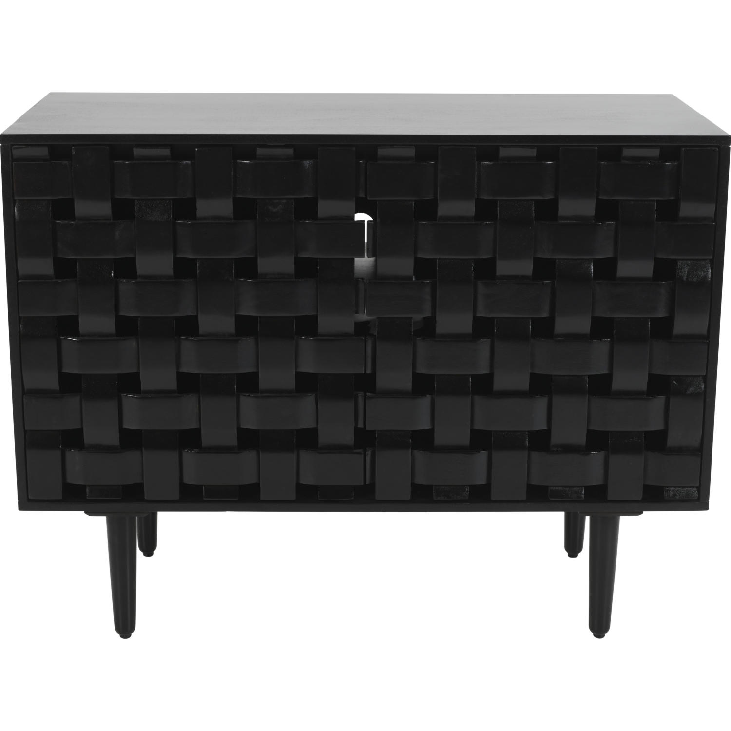 Trent 42" Carved Woven Sideboard Cabinet in Black Mango Wood