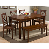 Simplicity 6 Piece Dining Set in Caramel Finish Wood