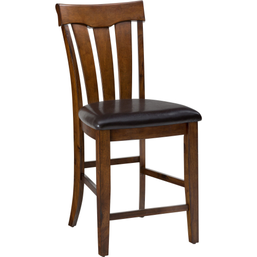 Plantation Slat Back Counter Stool in Wood & Leatherette (Set of 2)