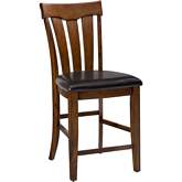 Plantation Slat Back Counter Stool in Wood & Leatherette (Set of 2)