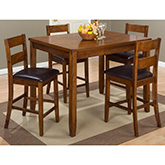 Plantation 5 Piece Counter Height Dining Set in Brown Mango Veneer & Leatherette