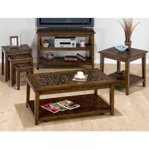 Baroque Brown End Table w/ Mosaic Tile Inlay