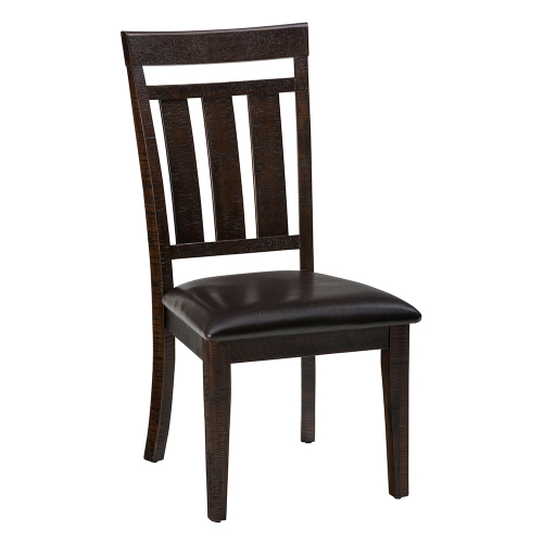 Kona Grove Slat Back Dining Chair in Distressed Dark Chocolate & Leatherette (Set of 2)