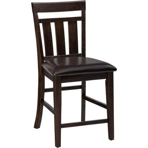 Kona Grove Slat Back Counter Stool in Distressed Dark Chocolate & Leatherette (Set of 2)