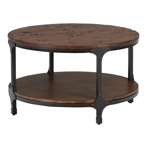 Urban Nature Round Cocktail Coffee Table in Steel & Distressed Pine