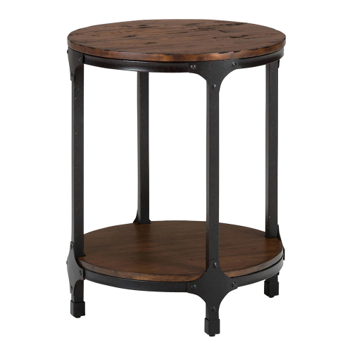 Urban Nature Round Chair Side Table in Steel & Distressed Pine