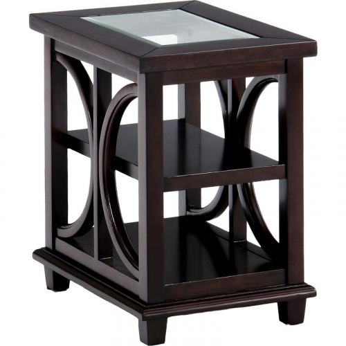 Panama Brown Beveled Glass Chair Side Table w/ Concentric Circle Design