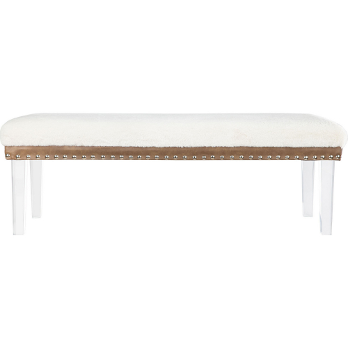 Brianna Bench in Snow White Faux Fur, Mink Brown Leatherette & Clear Acrylic