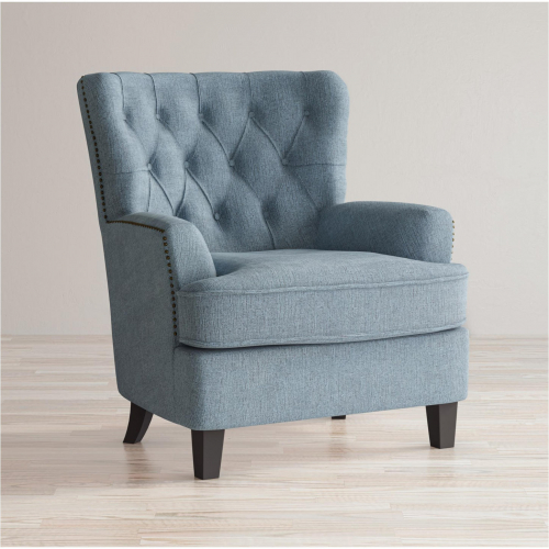 Bryson Accent Chair in Tufted Blue Fabric w/ Nailhead