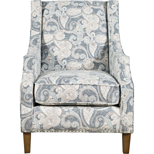 Westbrook Accent Chair in Denim Blue Paisley Fabric w/ Nailhead Trim