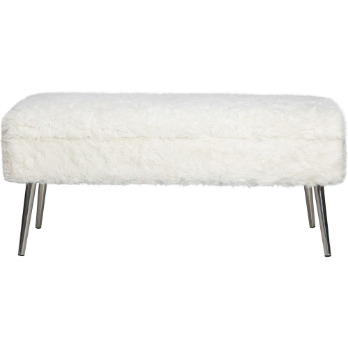 Huggy Storage Bench in Natural Plush Faux Fur & Metal