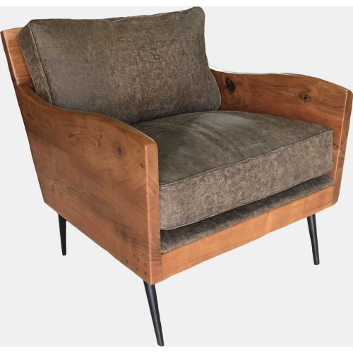 Karma Accent Chair w/ Live Edge Wood & Bourbon Brown Leather