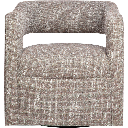 Lexy Sculpted Curved Swivel Accent Chair in Chocolate Fabric