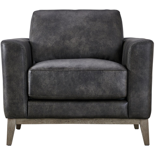 Ramsey Accent Arm Chair in Storm Grey Leather & Wood