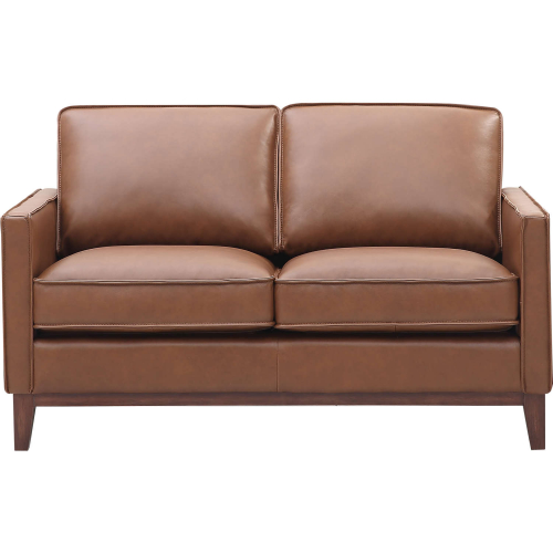 Weston Loveseat in Highland Saddle Brown Top Grain Leather on Wood Base