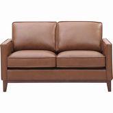 Weston Loveseat in Highland Saddle Brown Top Grain Leather on Wood Base