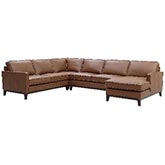 Weston 4 Piece Sectional in Highland Saddle Brown Leather & Wood