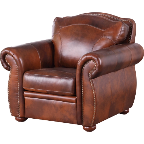 Arizona Chair in Medium Brown Top Grain Leather w/ Solid Wood Feet