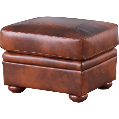 Arizona Ottoman in Medium Brown Top Grain Leather w/ Solid Wood Feet