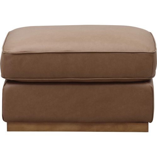 Mason Ottoman in Brown Leather & Wood