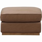 Mason Ottoman in Brown Leather & Wood