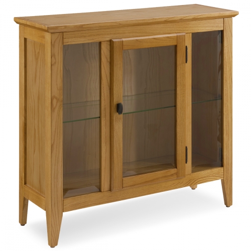 Natural Oak Entryway Curio Cabinet w/ Tempered Glass