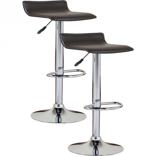 Modern Adjustable Height Swivel Counter or Bar Stool in Chrome & Black (Set of 2)