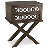 Mirrored Diamond Filigree X Base Nightstand Table in Walnut Finish