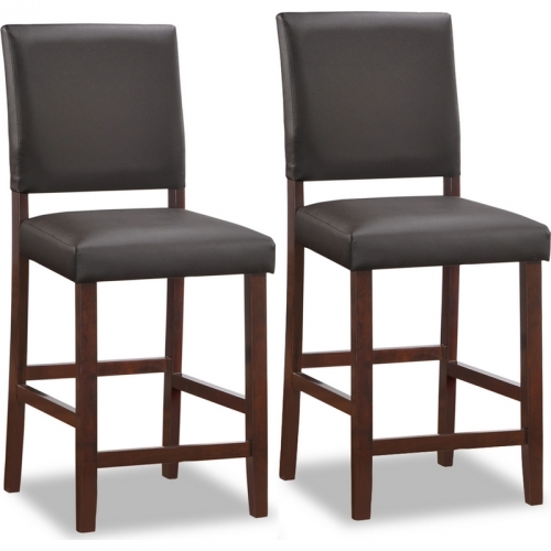 Wood Upholstered Back Counter Height Stool w/ Ebony Leatherette Seat (Set of 2)