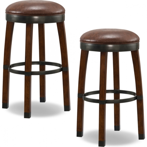 Sienna Cask Stave Counter Stool w/ Sable Leatherette Seat (Set of 2)