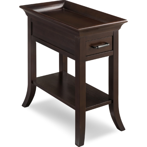 Traditional Cherry Tray Edge Chairside End Table w/ 1 Drawer in Chocolate Cherry