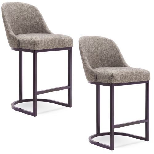 Barrelback Counter Height Stool in Gray Linen & Espresso Metal (Set of 2)