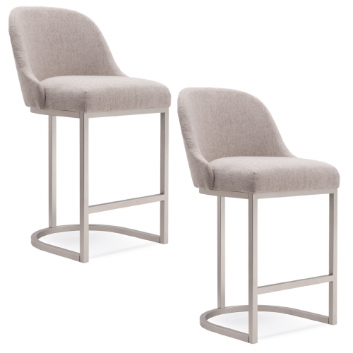 Barrelback Counter Height Stool in Oatmeal Linen & Pewter Metal (Set of 2)