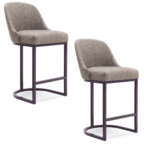 Barrelback Bar Stool in Gray Linen & Espresso Metal (Set of 2)