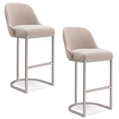 Barrelback Bar Stool in Oatmeal Linen & Pewter Metal (Set of 2)